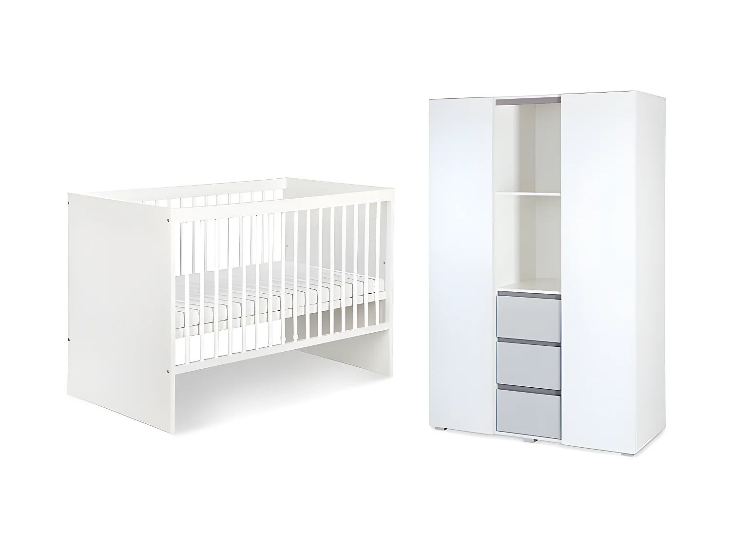 Lit bébé et armoire 3 portes LittleSky by Klups Dalia - Blanc