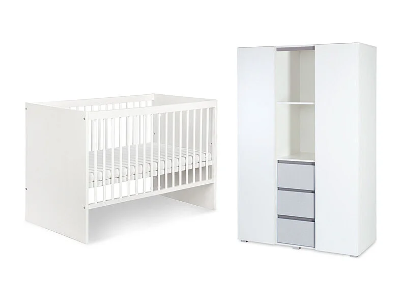 Lit bébé et armoire 3 portes LittleSky by Klups Dalia - Blanc