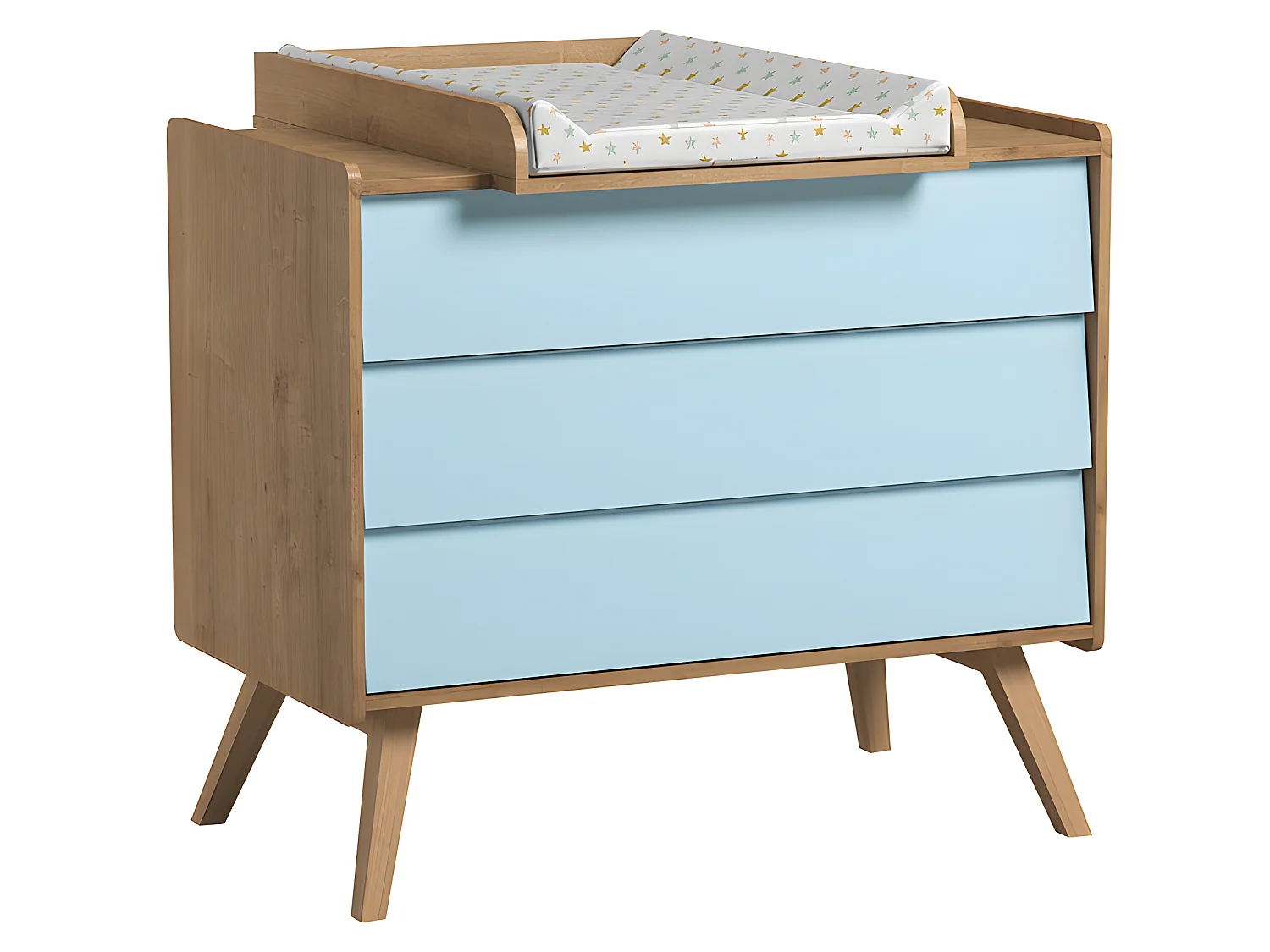 Chambre complète lit bébé - commode 3 tiroirs - armoire 2 portes Vintage Bois Bleu