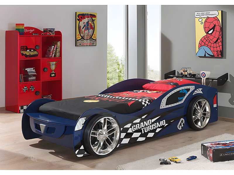 Pack - Lit Enfant Voiture & Armoire "Gran Turismo" Bleu & Rouge