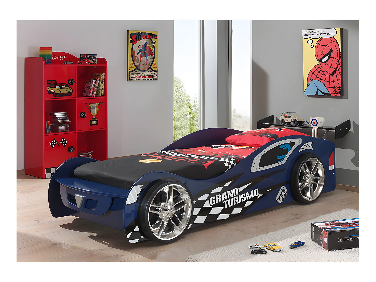 Pack - Lit Enfant Voiture & Armoire "Gran Turismo" Bleu & Rouge