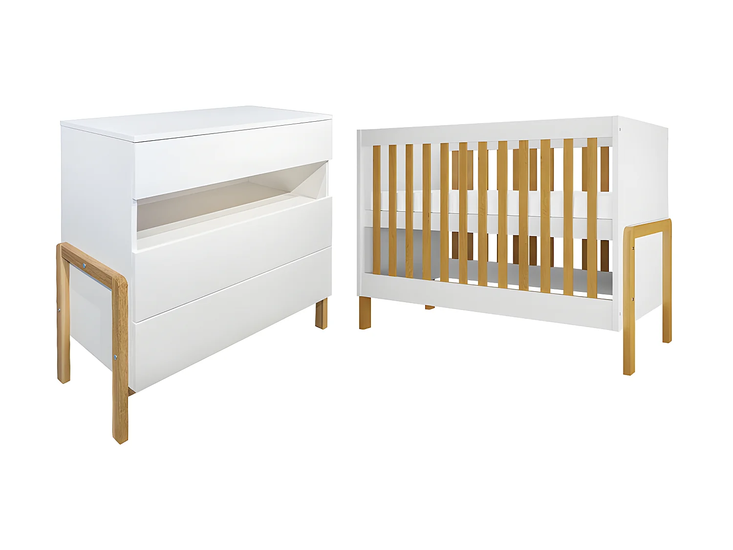 Lit bebe 60x120 et commode 3 tiroirs Victor - Blanc et Chêne
