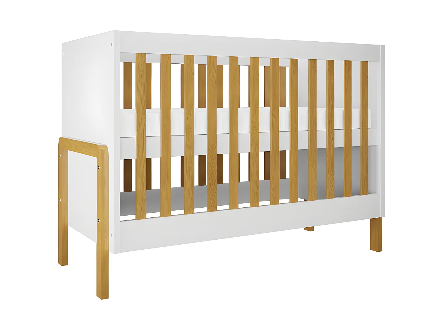 Lit bebe 60x120 et commode 3 tiroirs Victor - Blanc et Chêne