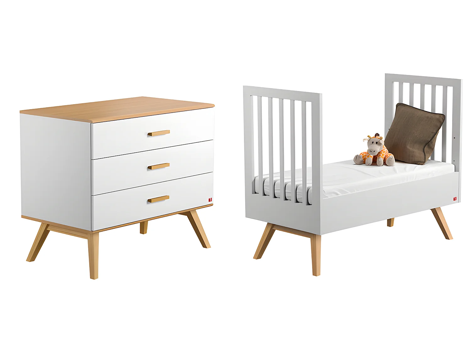 Lit bébé évolutif et Commode à langer Nautis Blanc