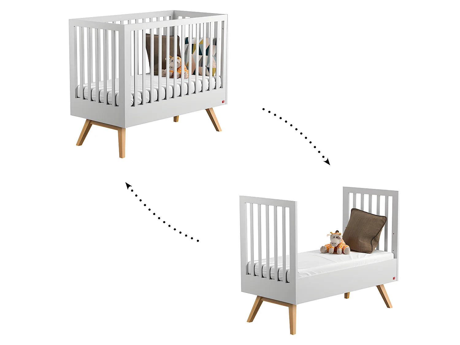 Lit bébé évolutif et Commode à langer Nautis Blanc