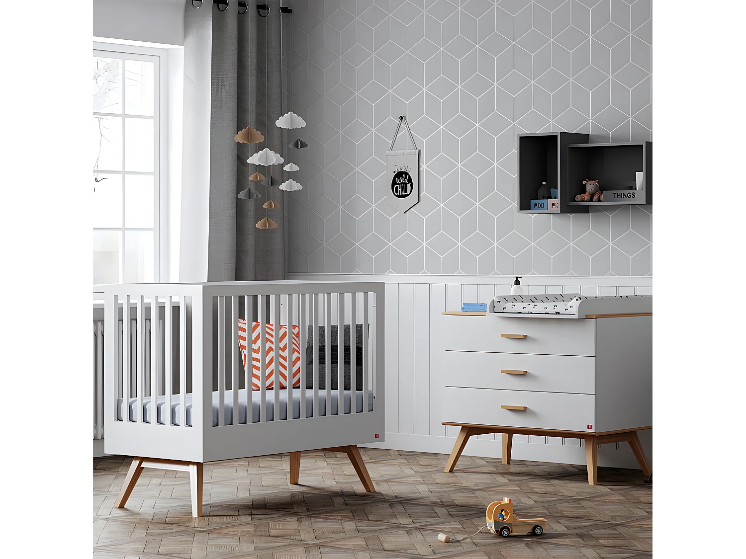 Lit bébé évolutif et Commode à langer Nautis Blanc