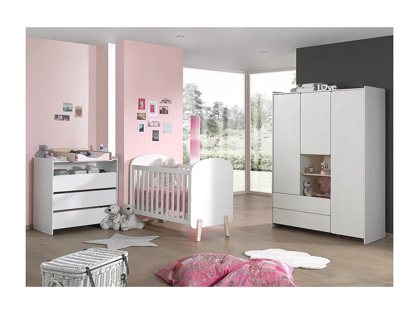 Pack - Lit Bébé 60x120cm, Commode, Plan à Langer & Armoire "Kiddy" Blanc