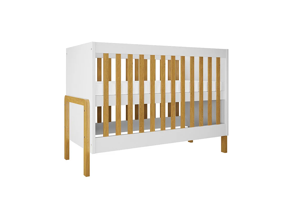 Chambre complète lit bébé 60x120 commode 3 tiroirs et armoire 2 portes Victor - Blanc et Chêne