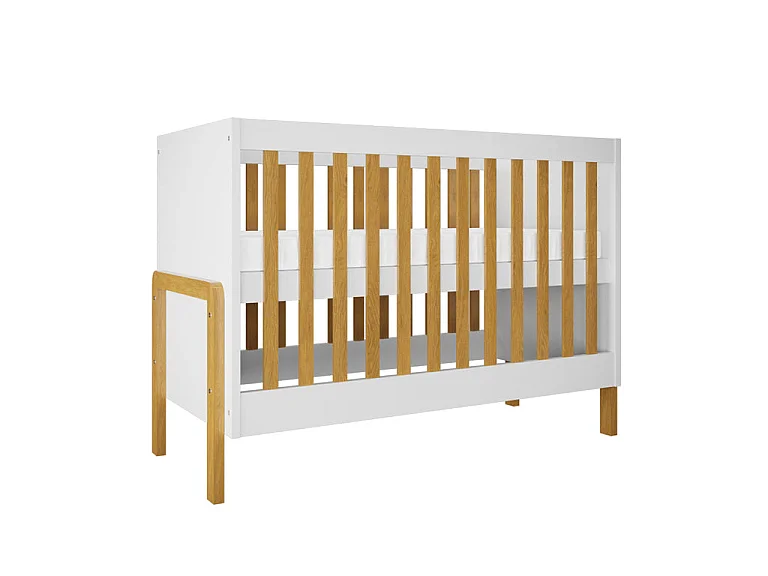 Chambre complète lit bébé 60x120 commode 3 tiroirs et armoire 2 portes Victor - Blanc et Chêne