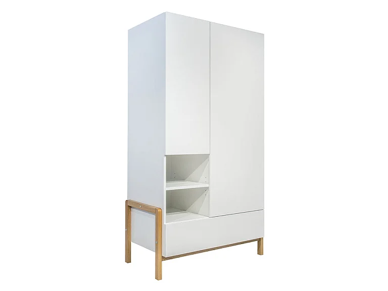 Chambre complète lit bébé 60x120 commode 3 tiroirs et armoire 2 portes Victor - Blanc et Chêne