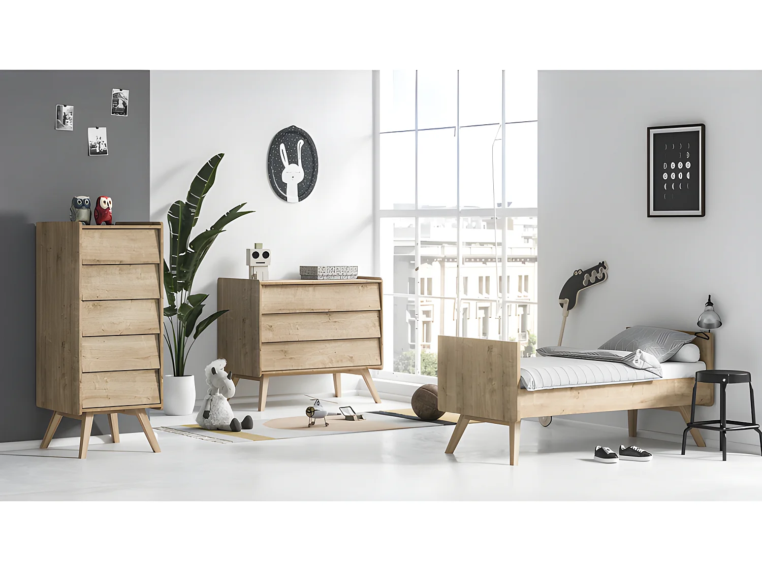 Chambre complète lit bébé évolutif - commode à langer - chiffonnier Vintage Bois