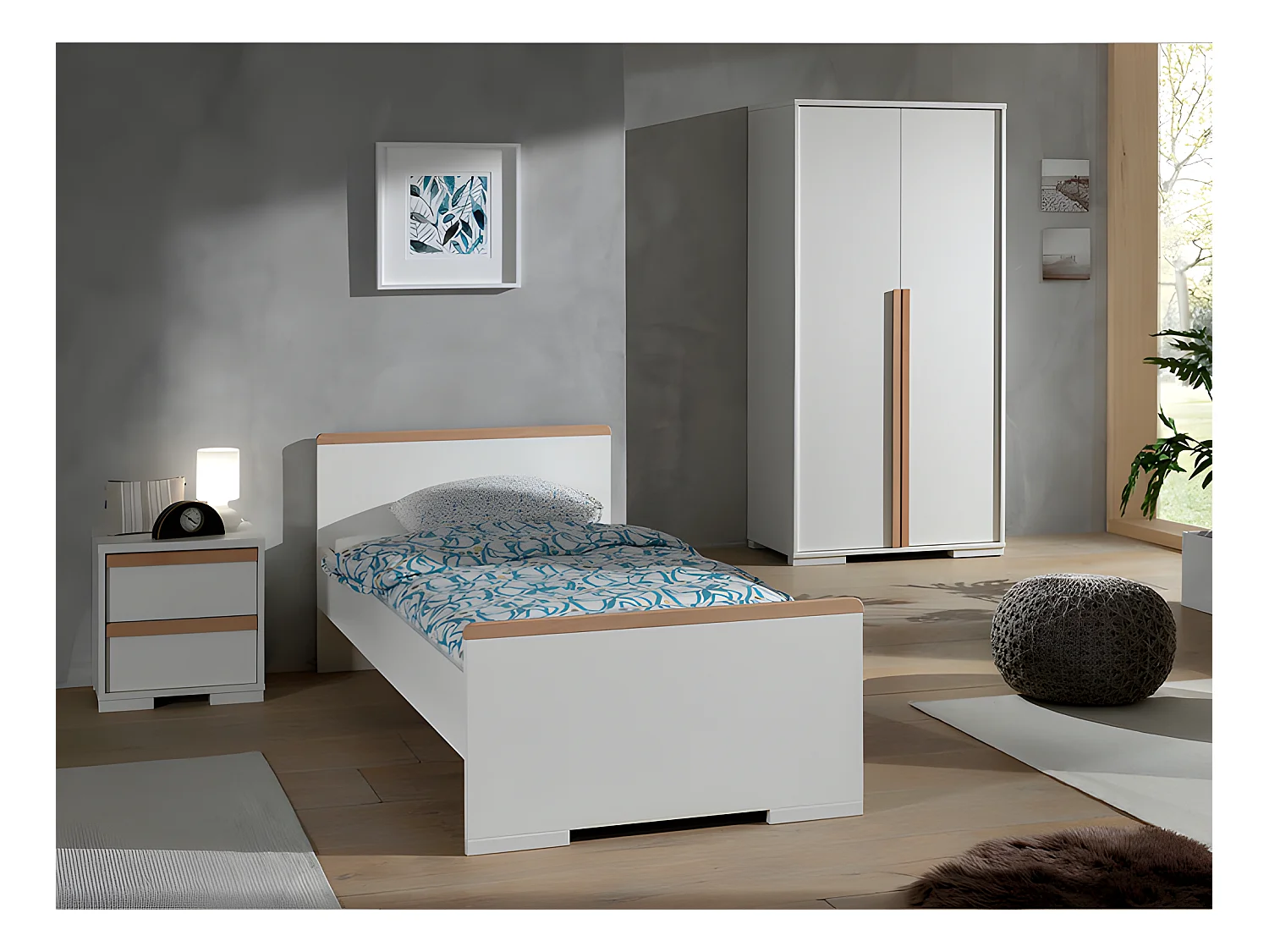 Pack - Lit Enfant, Chevet & Armoire "London" Blanc
