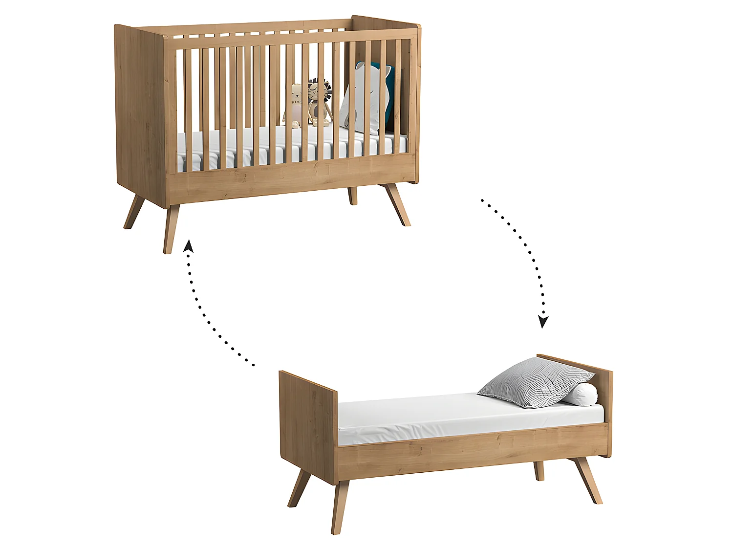 Chambre complète lit bébé évolutif - commode 3 tiroirs - armoire 2 portes Vintage Bois Bleu