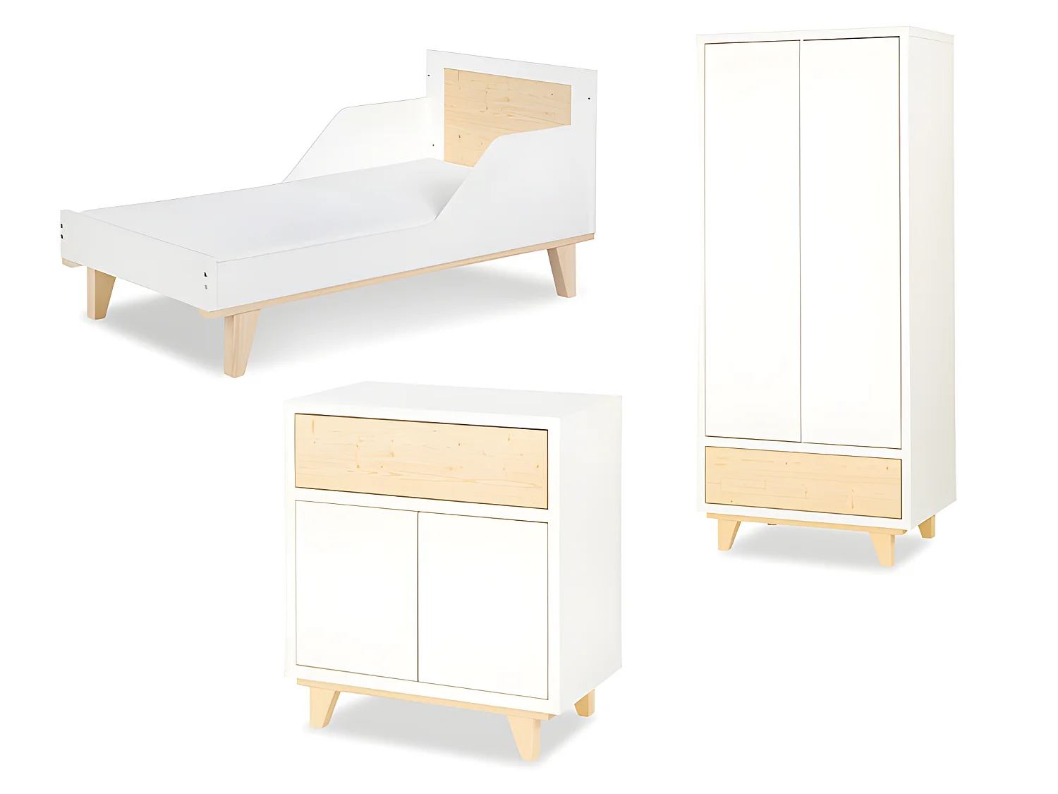 Chambre complète lit bébé évolutif - commode - armoire LittleSky by Klups Lydia - Blanc