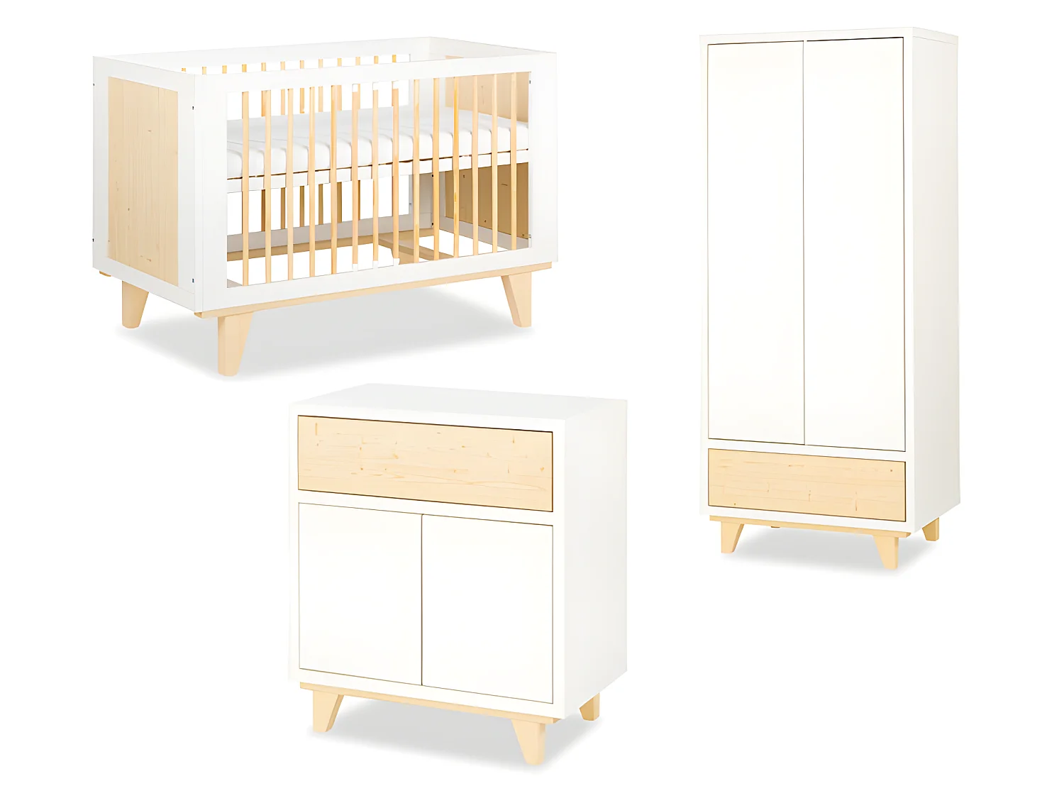 Chambre complète Lit bébé - commode - armoire LittleSky by Klups Lydia Blanc