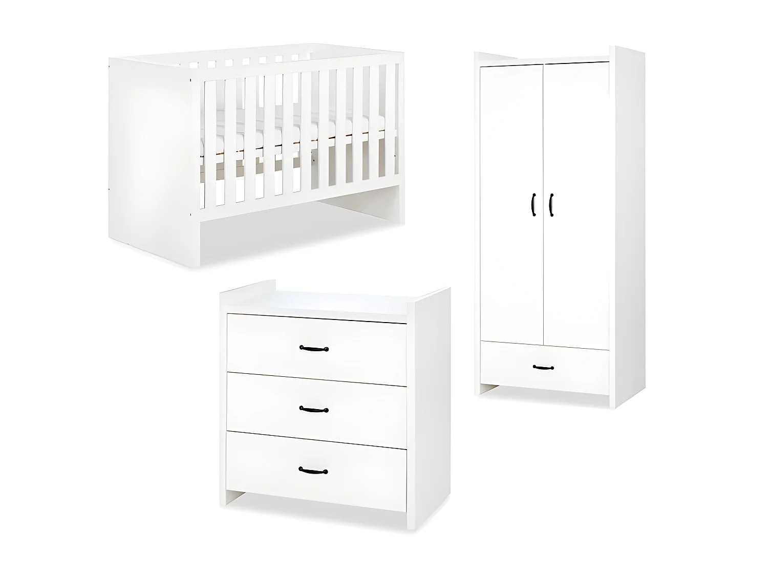 Chambre complète Lit bébé - commode - Armoire LittleSky by Klups Amelia White Blanc