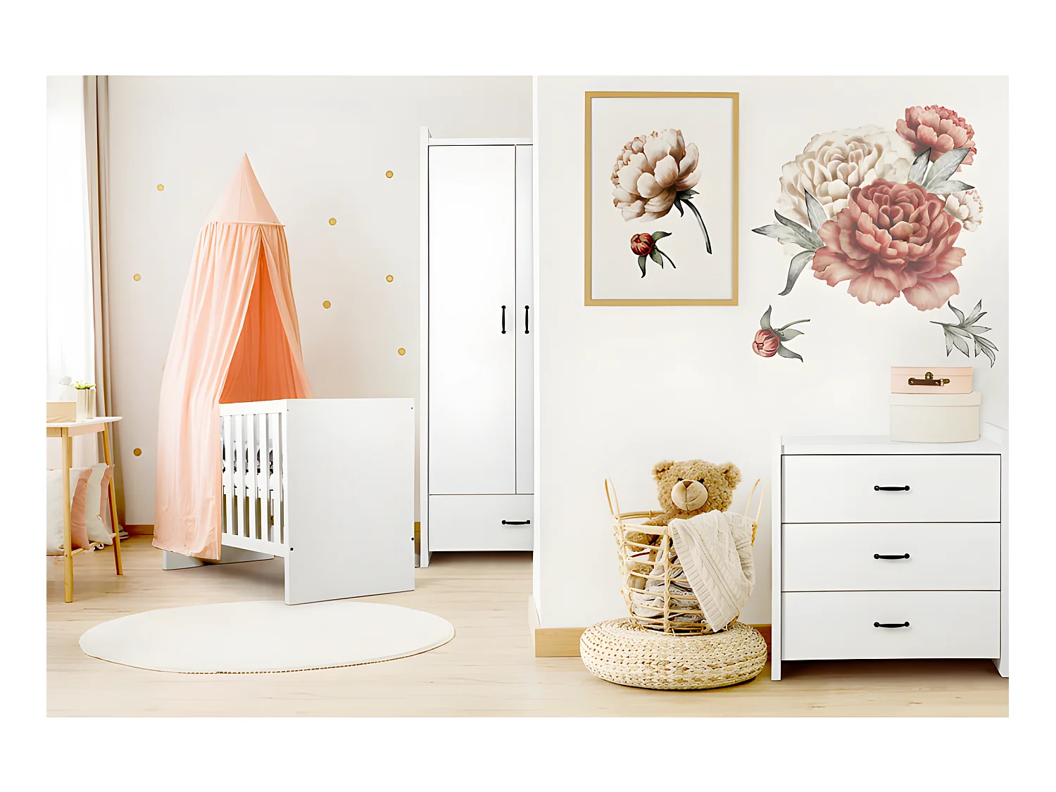 Chambre complète Lit bébé - commode - Armoire LittleSky by Klups Amelia White Blanc