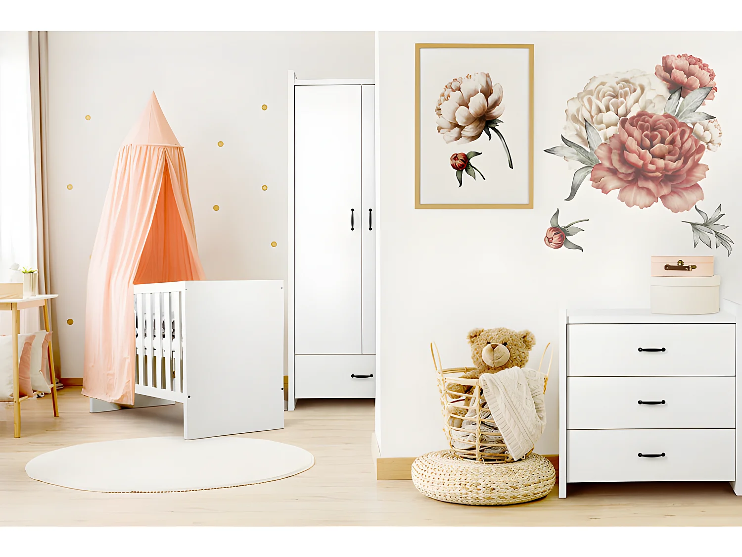 Chambre complète Lit bébé - commode - Armoire LittleSky by Klups Amelia White Blanc