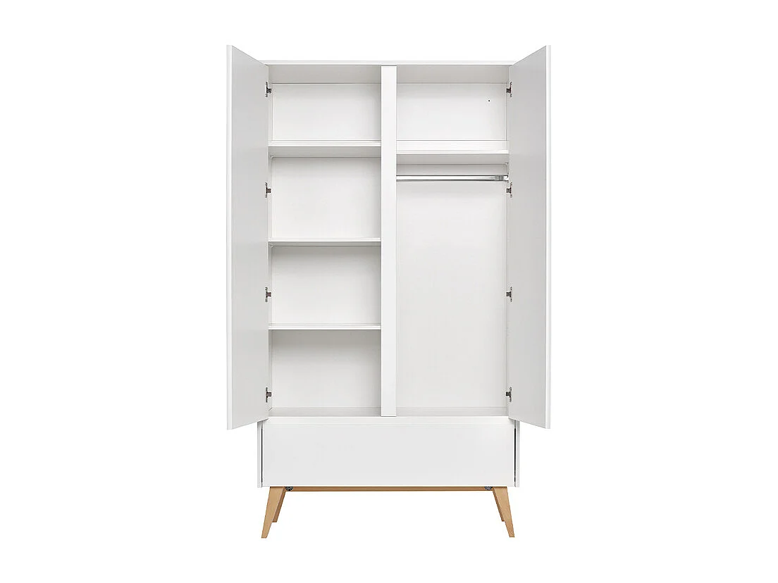 Chambre complète lit évolutif 60x120 commode à langer et armoire 2 portes Swing - Blanc et bois