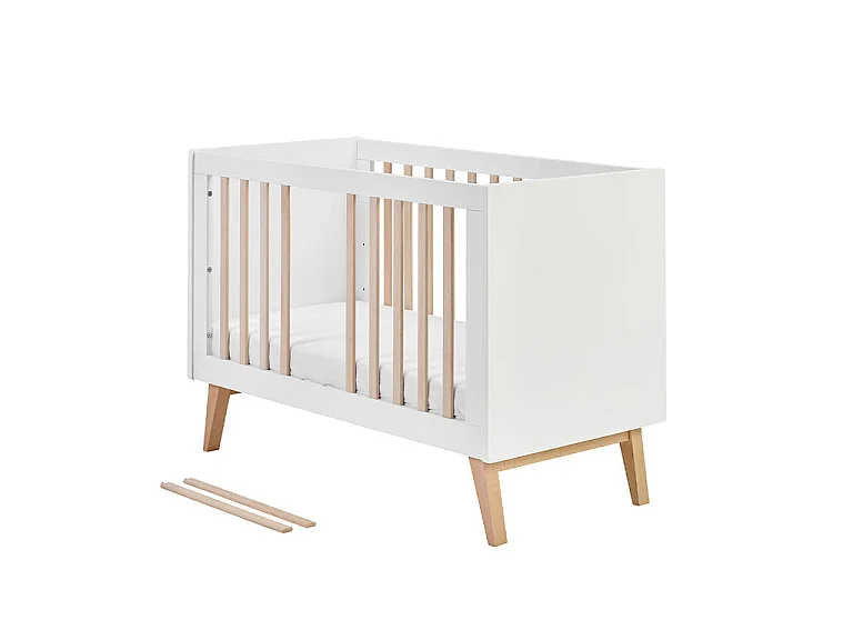 Chambre complète lit évolutif 60x120 commode à langer et armoire 2 portes Pinio Swing - Blanc et bois