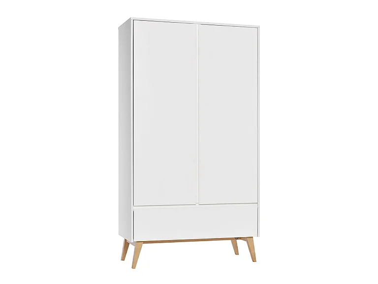 Chambre complète lit évolutif 60x120 commode à langer et armoire 2 portes Pinio Swing - Blanc et bois