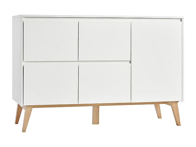 Lit évolutif 70x140 et commode 4 tiroirs 1 porte Swing - Blanc et bois