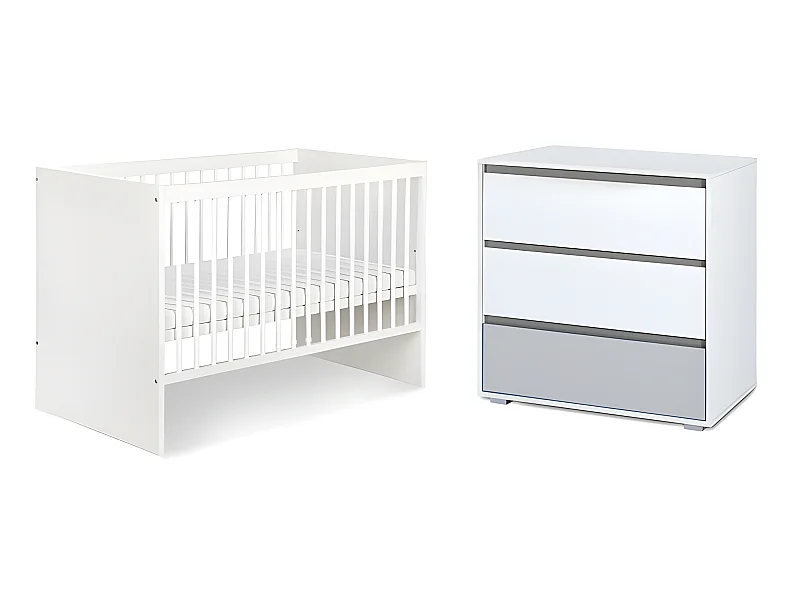 Lit bébé et commode à langer LittleSky by Klups Dalia - Blanc