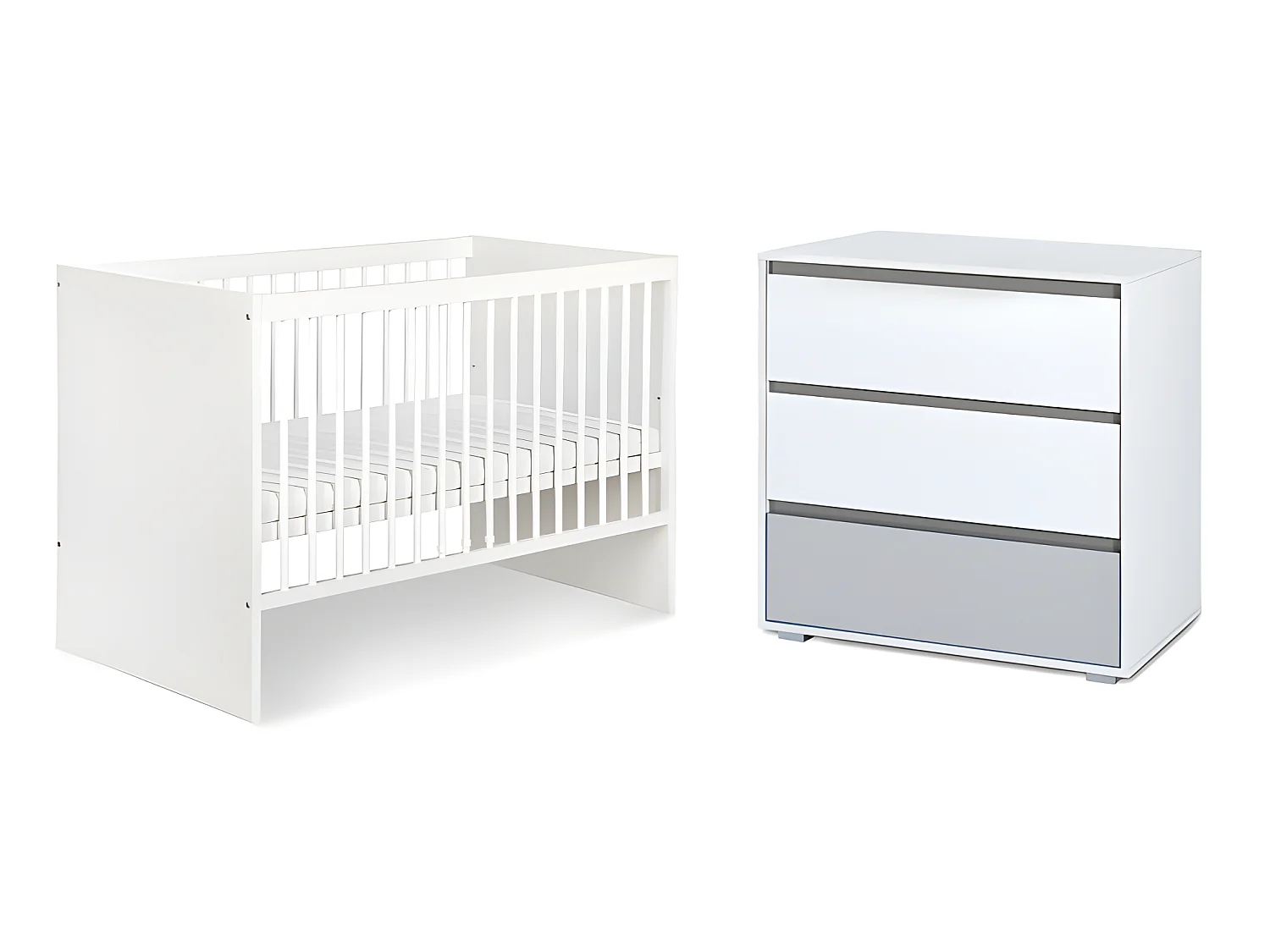 Lit bébé et commode à langer LittleSky by Klups Dalia - Blanc