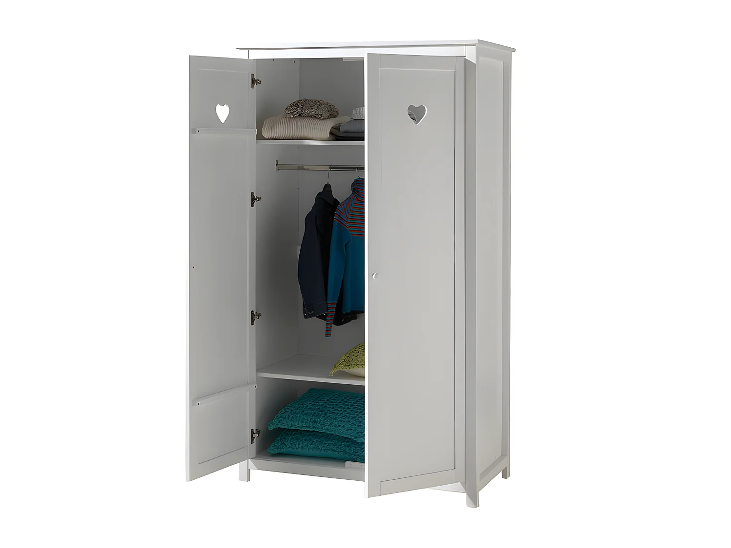 Pack - Lit Enfant, Sommier, Chevet & Armoire "Amori" 90x200cm Blanc