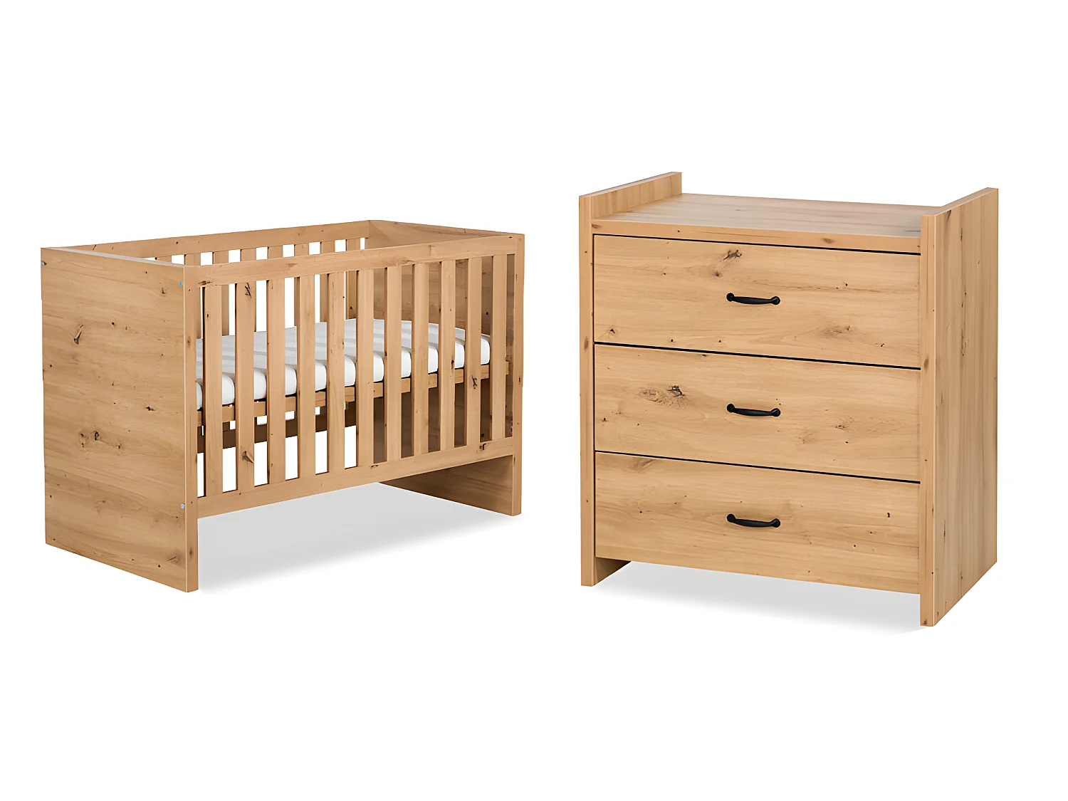 Lit bébé et Commode à langer LittleSky by Klups Amelia Oak Chêne
