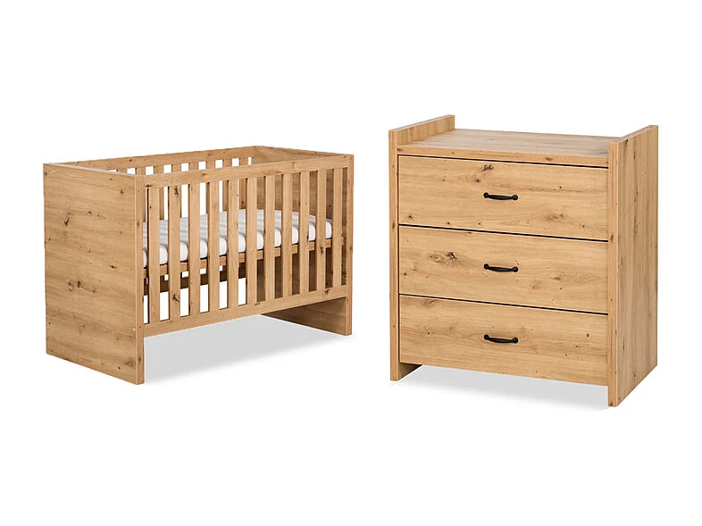 Lit bébé et Commode à langer LittleSky by Klups Amelia Oak Chêne