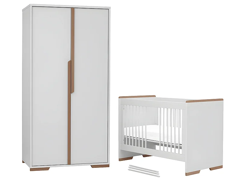 Lit bébé et Armoire Snap Blanc et bois