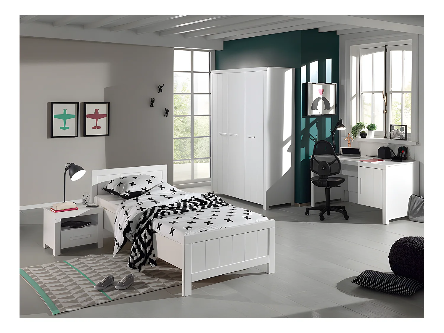 Chambre Complète Enfant 5P "Erik II" Blanc