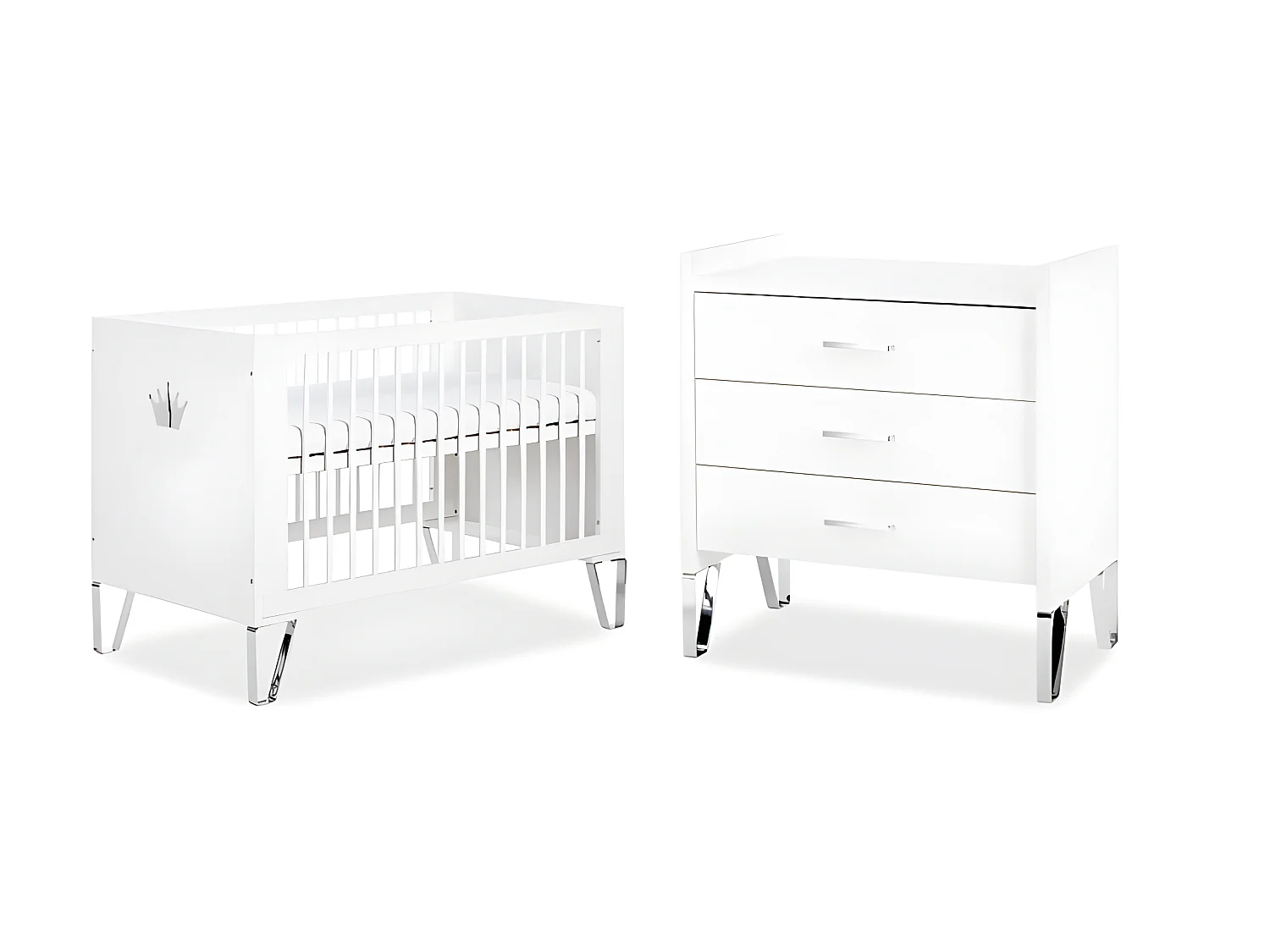 Lit bébé et Commode à langer LittleSky by Klups Blanka Blanc