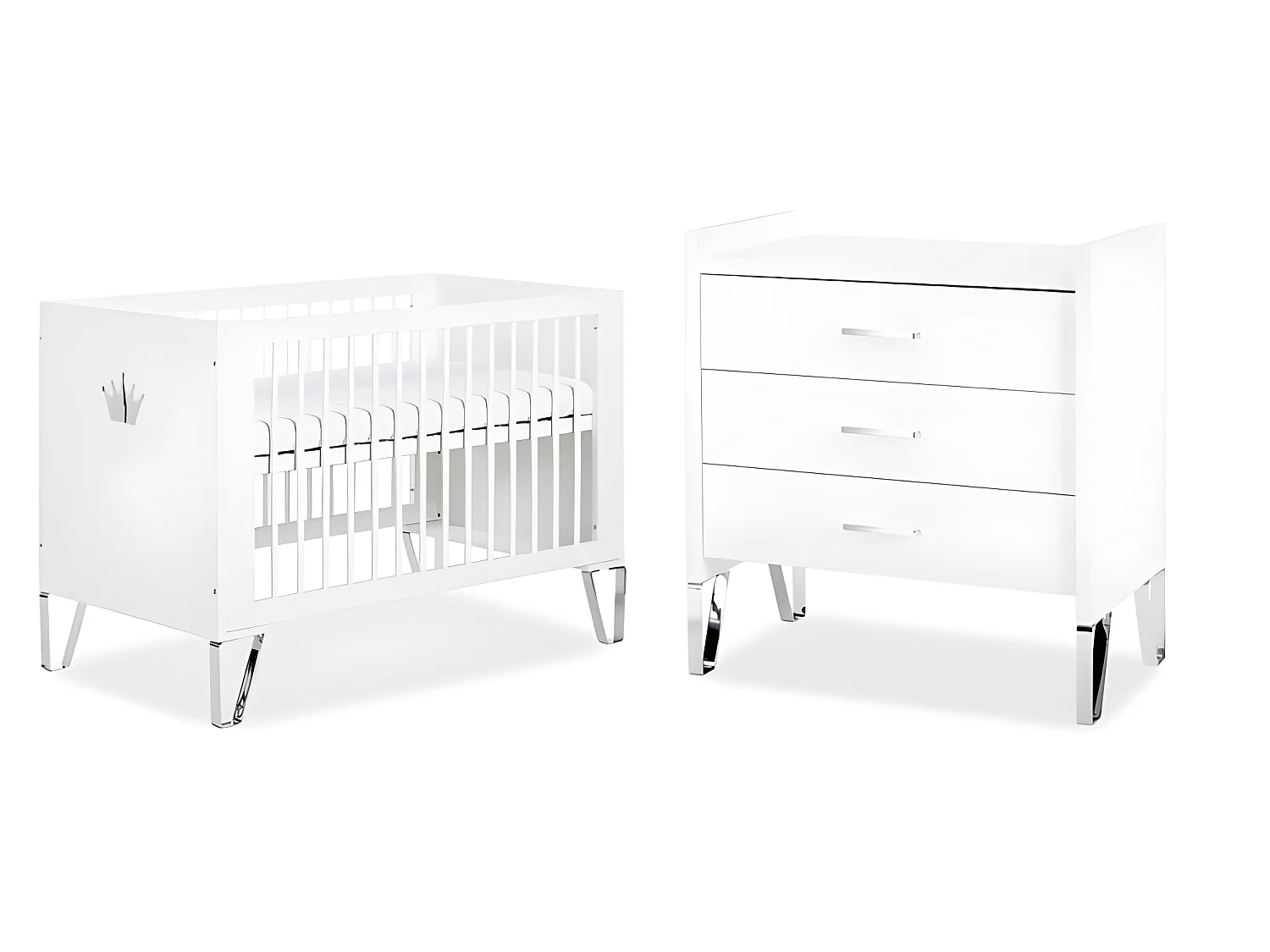 Lit bébé et Commode à langer LittleSky by Klups Blanka Blanc