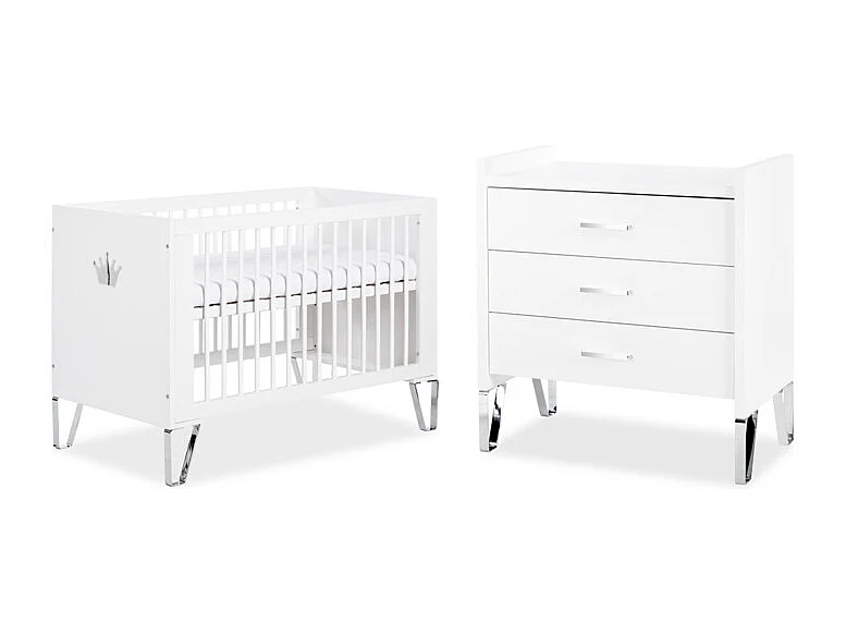 Lit bébé et Commode à langer LittleSky by Klups Blanka Blanc