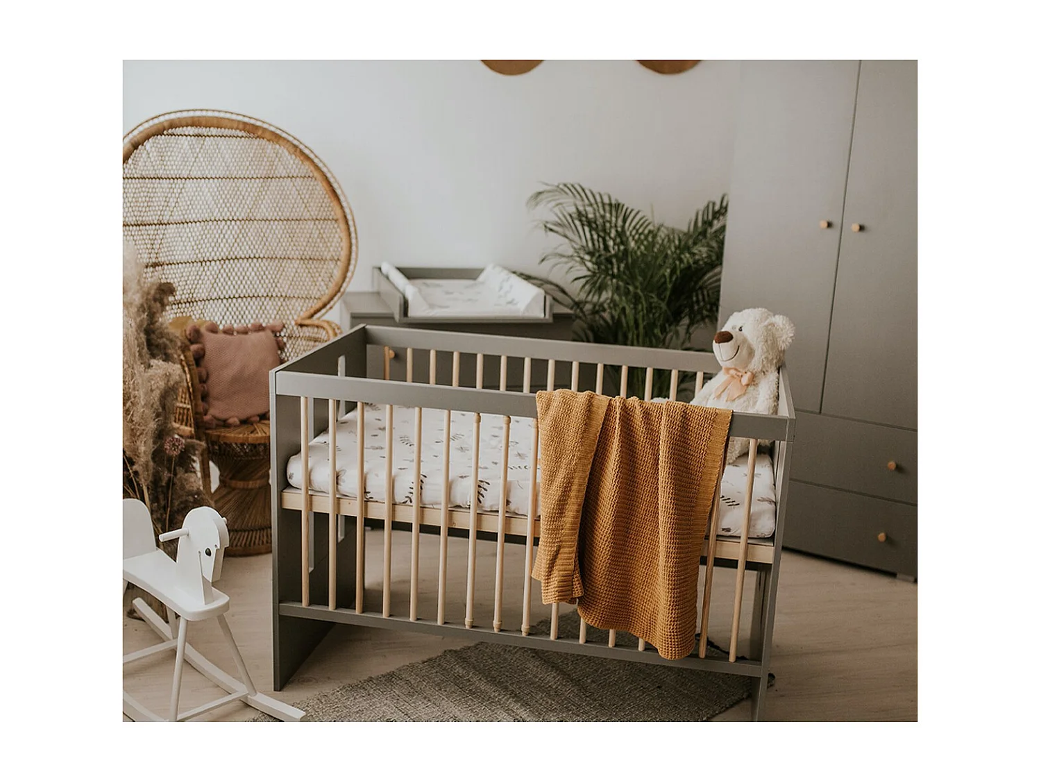 Chambre complète lit bébé - commode à langer et armoire Littlesky by Klups Pauline Gris