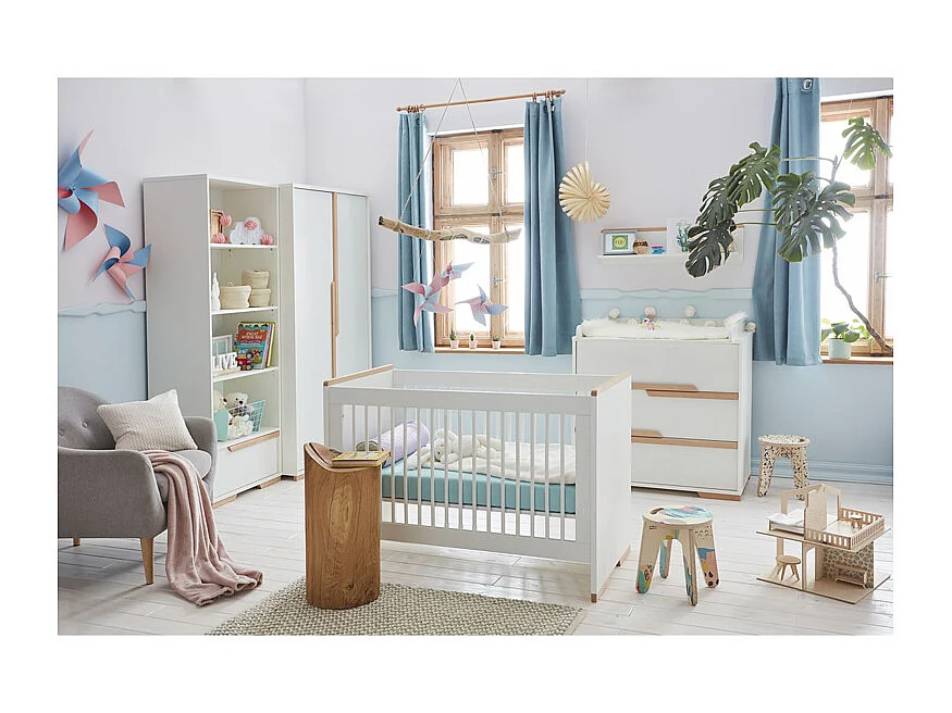 Chambre complète lit bébé - commode à langer - armoire Snap Blanc et bois