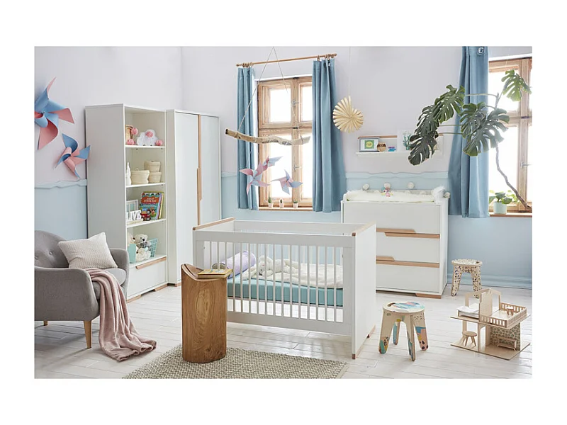 Chambre complète lit bébé - commode à langer - armoire Snap Blanc et bois