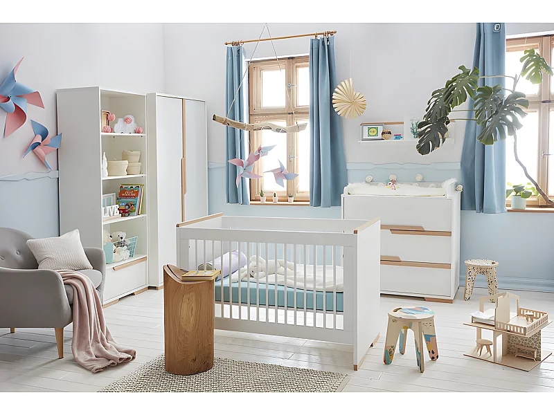 Chambre complète lit bébé - commode à langer - armoire Snap Blanc et bois