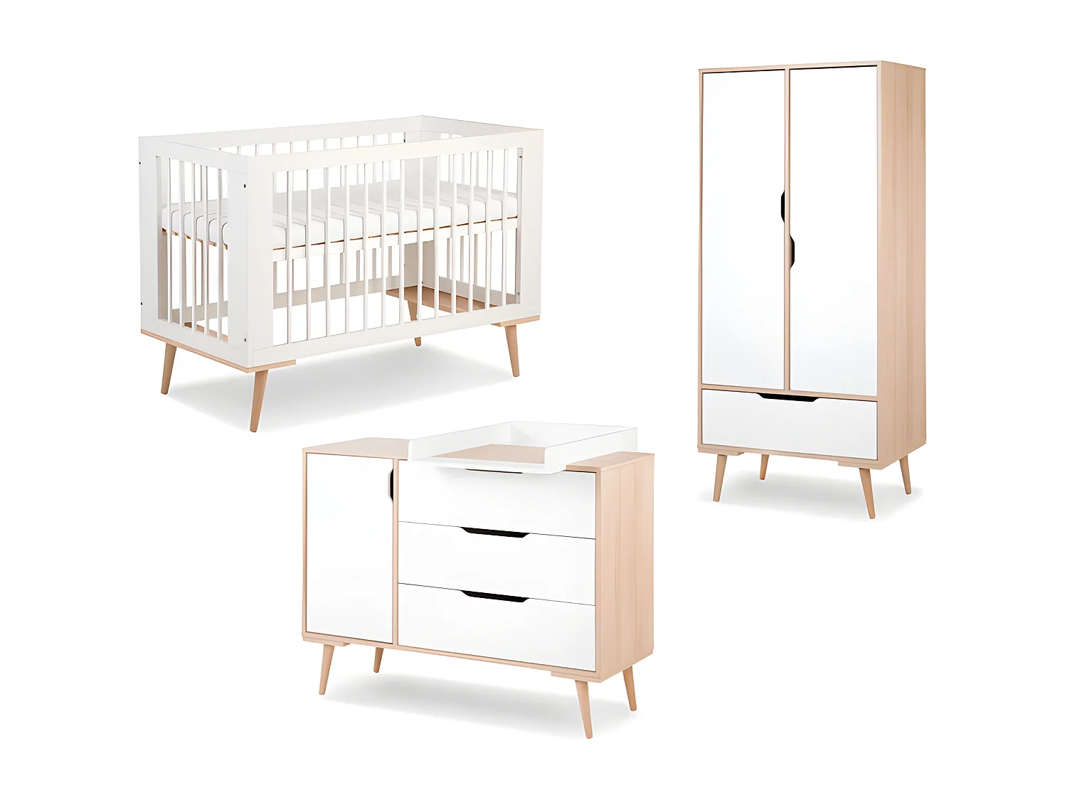 Chambre complète lit bébé - commode à langer - armoire LittleSky by Klups Sofie Blanc