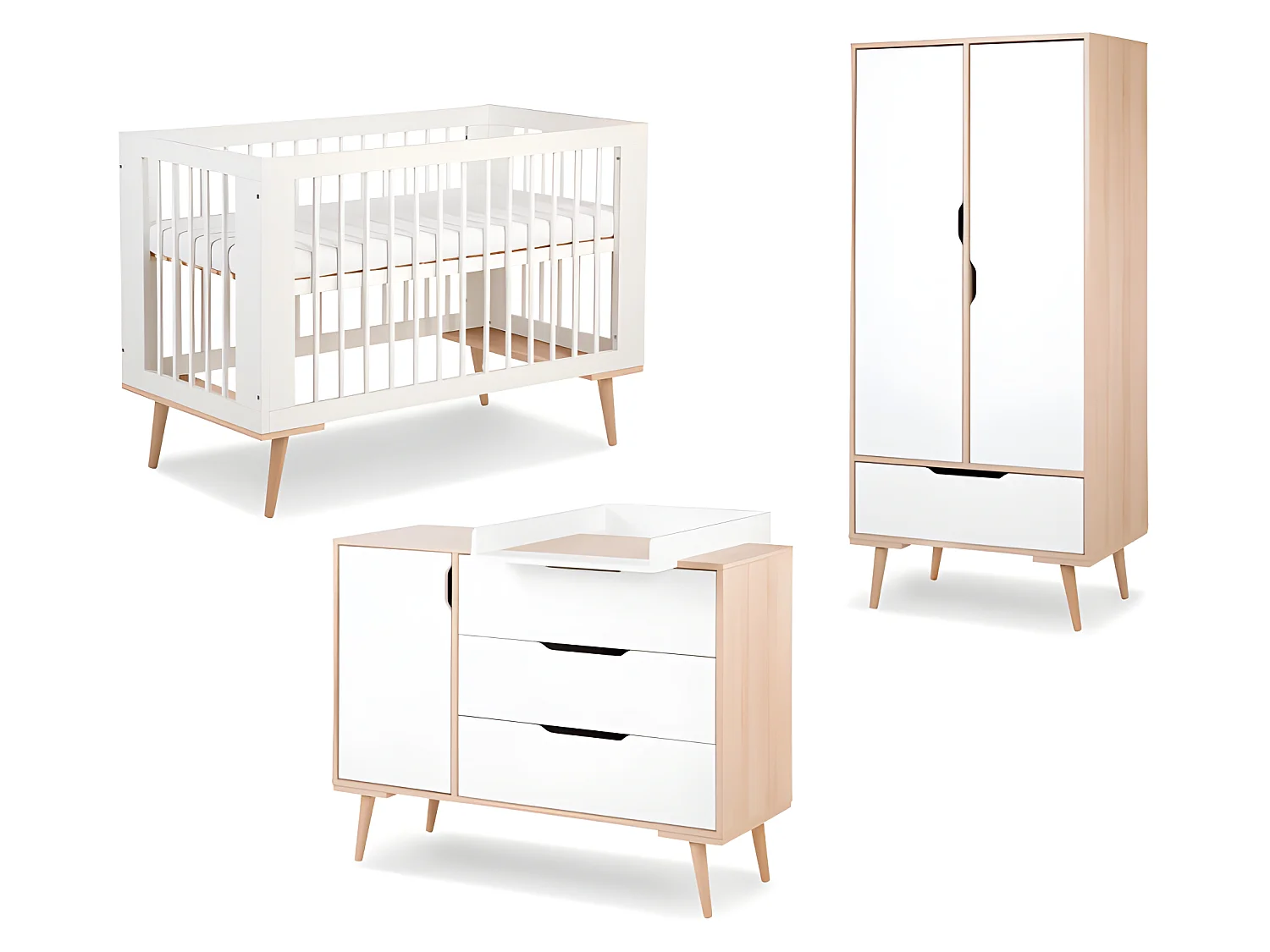 Chambre complète lit bébé - commode à langer - armoire LittleSky by Klups Sofie Blanc