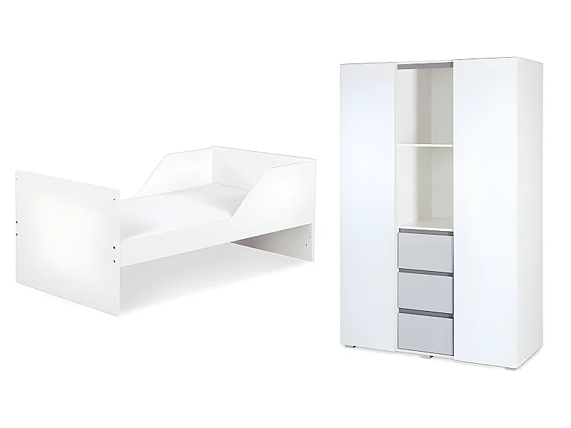 Lit bébé évolutif et armoire 3 portes LittleSky by Klups Dalia - Blanc