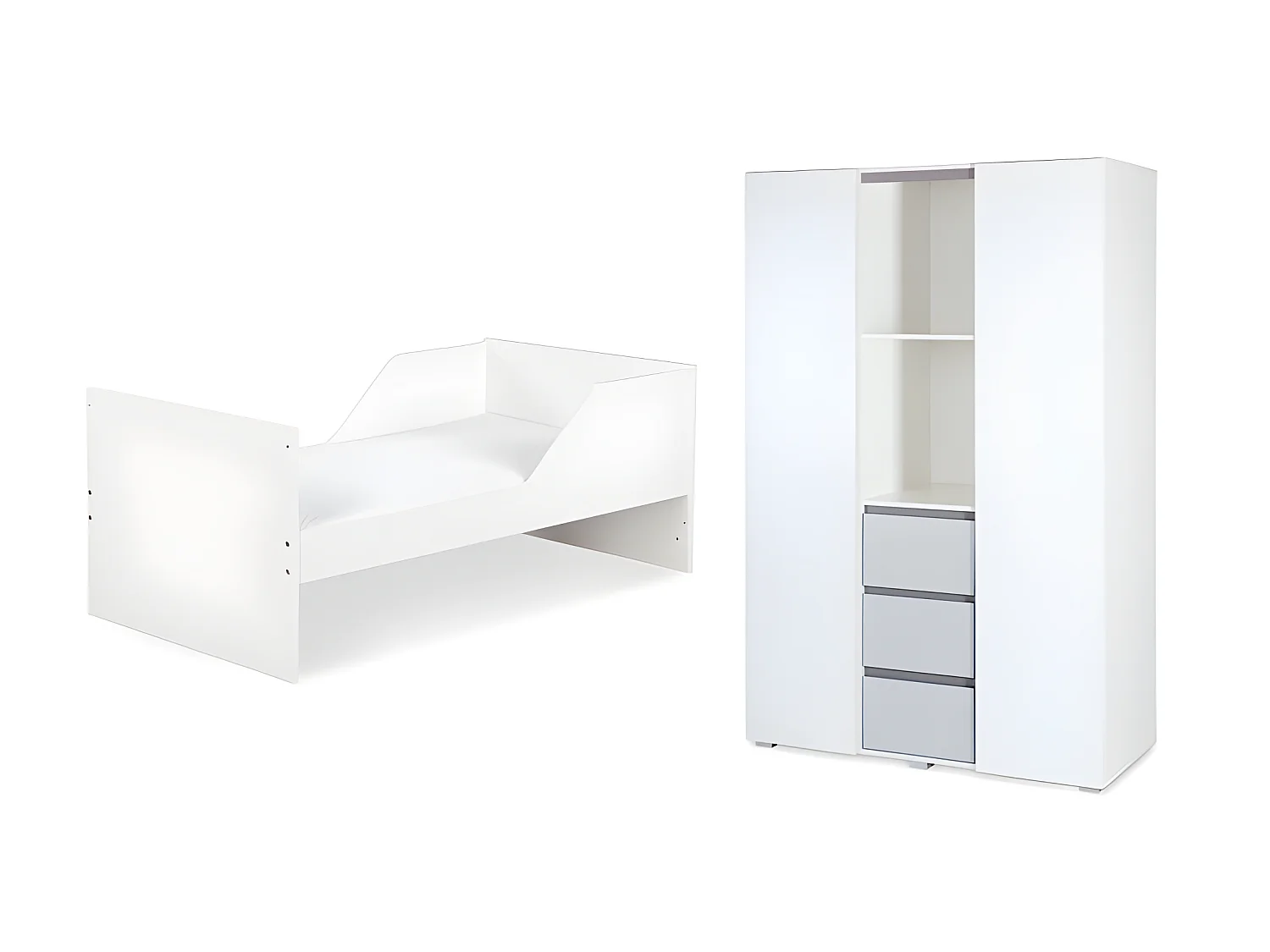 Lit bébé évolutif et armoire 3 portes LittleSky by Klups Dalia - Blanc