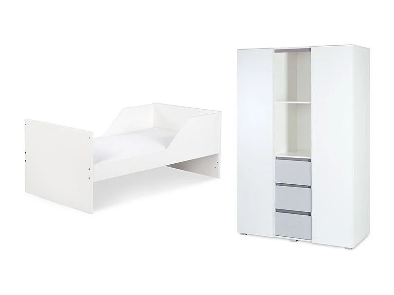 Lit bébé évolutif et armoire 3 portes LittleSky by Klups Dalia - Blanc