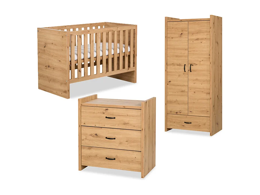 Chambre complète Lit bébé - commode - Armoire LittleSky by Klups Amelia Oak Chêne