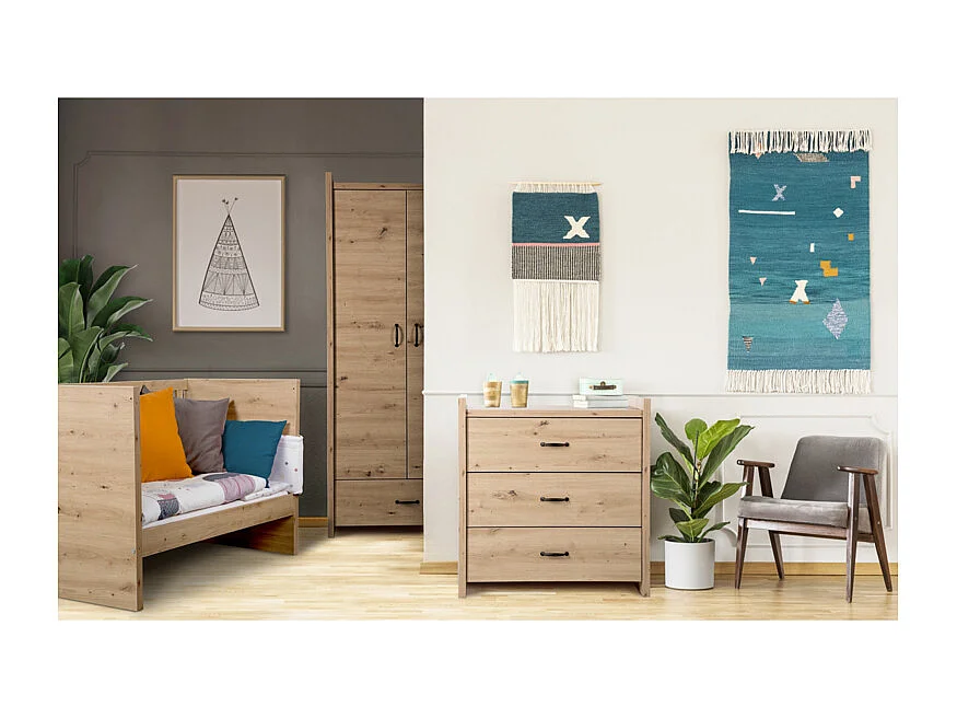 Chambre complète Lit bébé - commode - Armoire LittleSky by Klups Amelia Oak Chêne