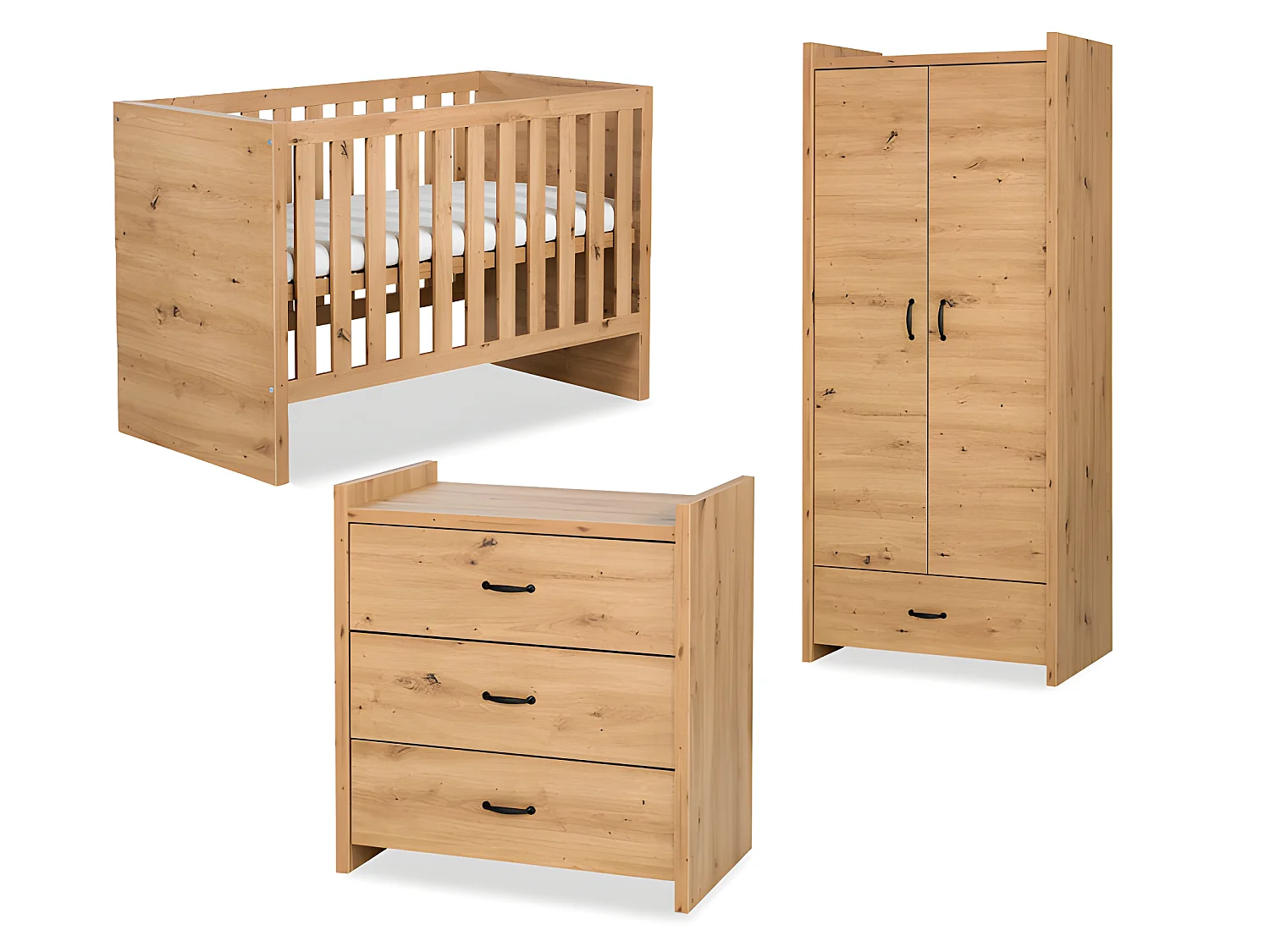 Chambre complète Lit bébé - commode - Armoire LittleSky by Klups Amelia Oak Chêne