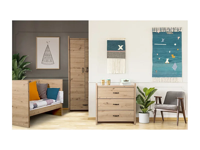 Chambre complète Lit bébé - commode - Armoire LittleSky by Klups Amelia Oak Chêne