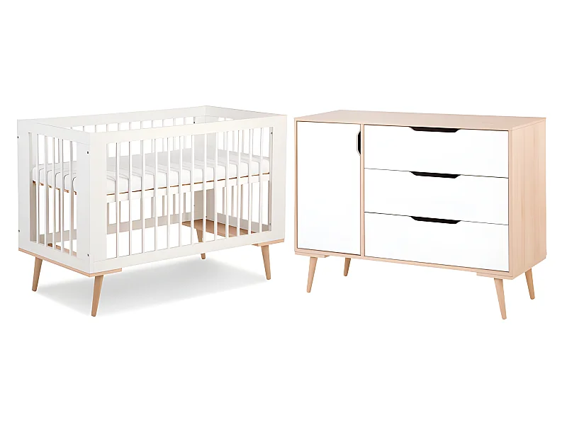 Lit bébé et Commode à langer LittleSky by Klups Sofie Blanc